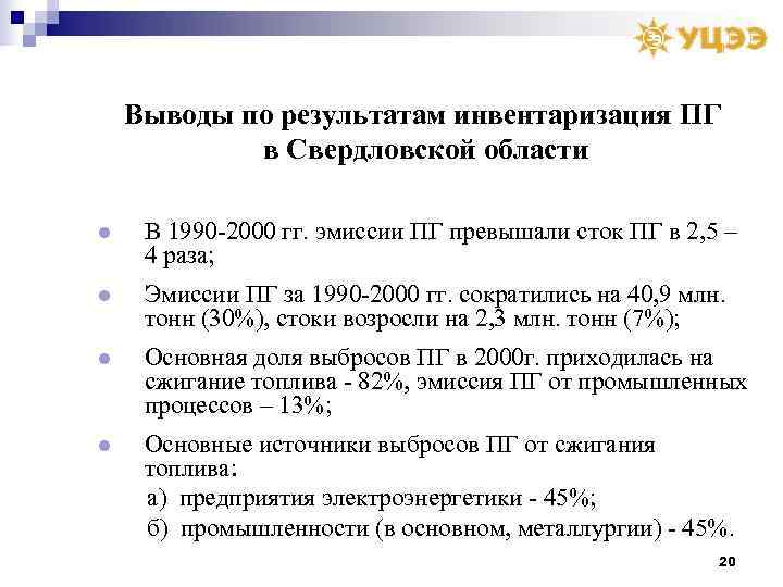   Выводы по результатам инвентаризация ПГ   в Свердловской области l 