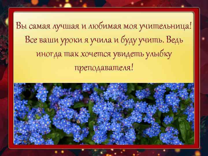 Вы самая лучшая и любимая моя учительница!  Все ваши уроки я учила и