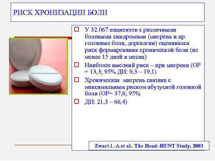 РИСК ХРОНИЗАЦИИ БОЛИ   o У 32. 067 пациентов с различными  
