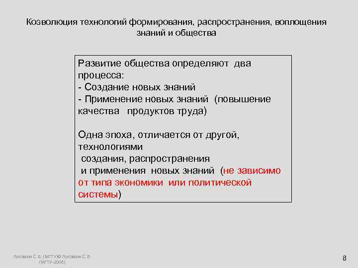 Коэволюция технологий формирования, распространения, воплощения     знаний и общества 