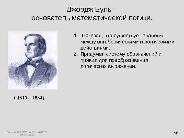     Джордж Буль –    основатель математической логики.