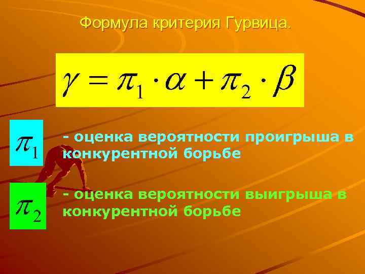  Формула критерия Гурвица. - оценка вероятности проигрыша в конкурентной борьбе - оценка вероятности