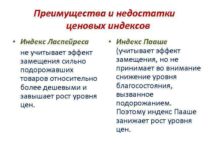 Преимущества и недостатки ценовых индексов • Индекс Ласпейреса • Индекс Пааше Преимущества и недостатки ценовых индексов • Индекс Ласпейреса • Индекс Пааше