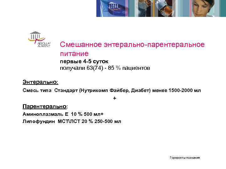    Смешанное энтерально-парентеральное    питание    первые 4