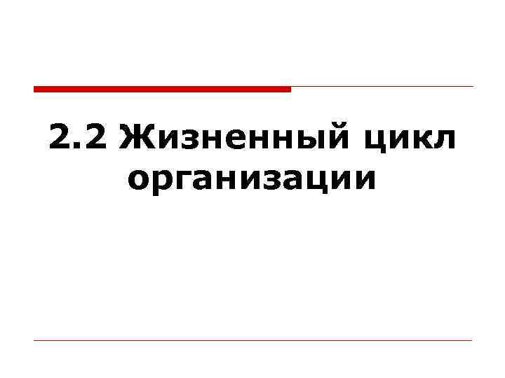 2. 2 Жизненный цикл организации 