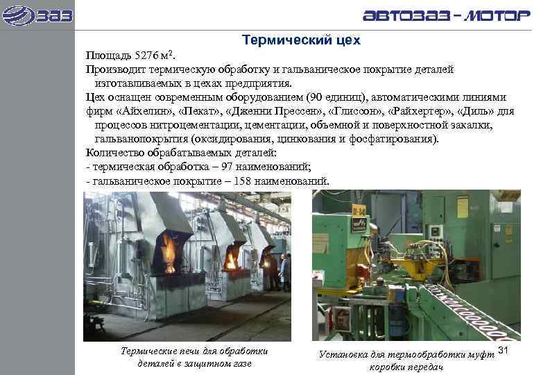      Термический цех Площадь 5276 м 2. Производит термическую обработку