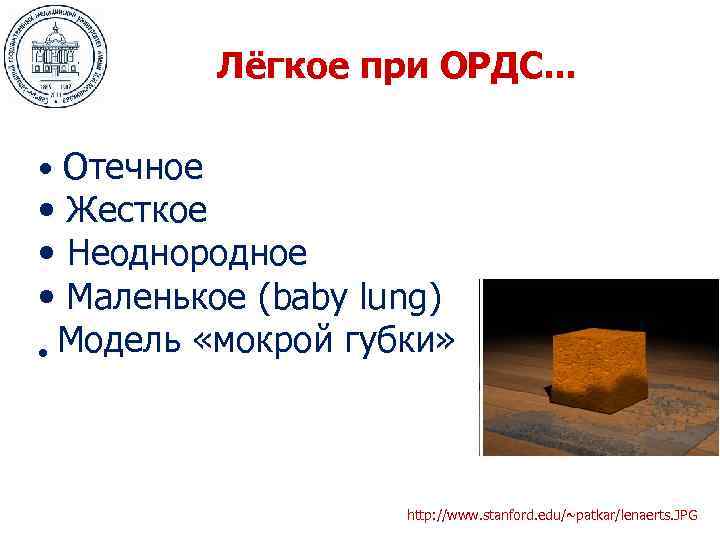   Лёгкое при ОРДС. . .  • Отечное • Жесткое • Неоднородное