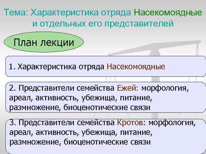 Тема: Характеристика отряда Насекомоядные  и отдельных его представителей  План лекции  1.