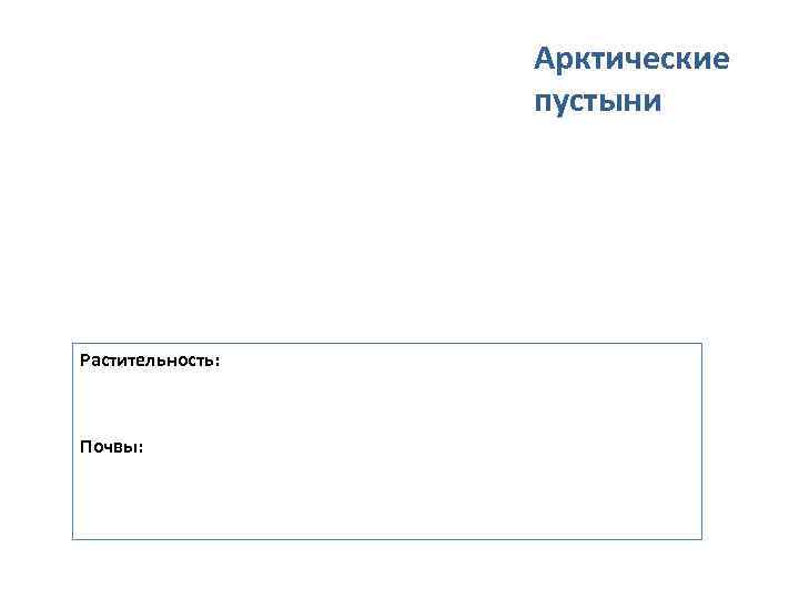    Арктические    пустыни Растительность: Почвы: 