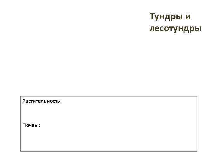    Тундры и    лесотундры Растительность: Почвы: 