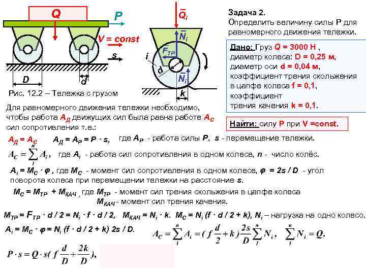 Трение в оси. Усилие перемещения тележки. Усилие страгивания тележки. Расчет усилия для перемещения тележки. Тяговое усилие формула.