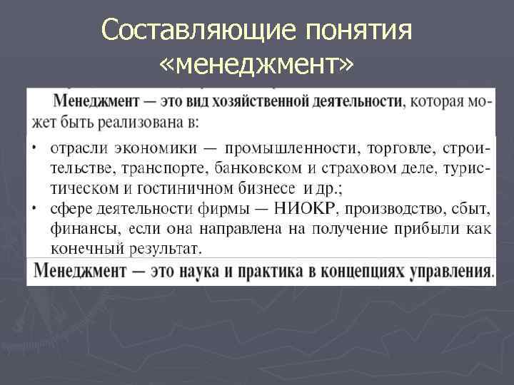 Составляющие понятия «менеджмент» 