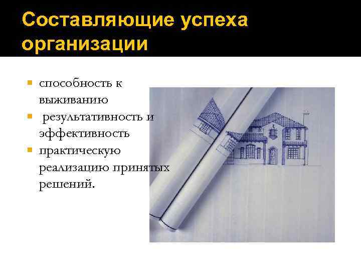 Составляющие успеха организации  способность к  выживанию  результативность и  эффективность 