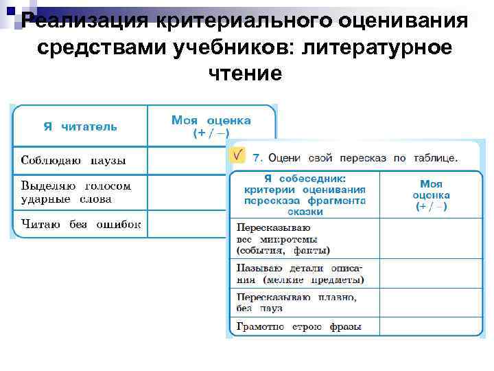 Реализация критериального оценивания средствами учебников: литературное    чтение 