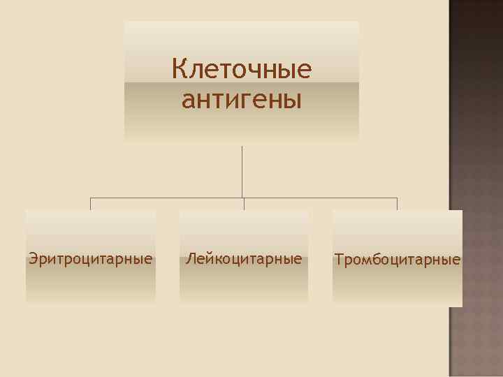    Клеточные    антигены Эритроцитарные  Лейкоцитарные  Тромбоцитарные 