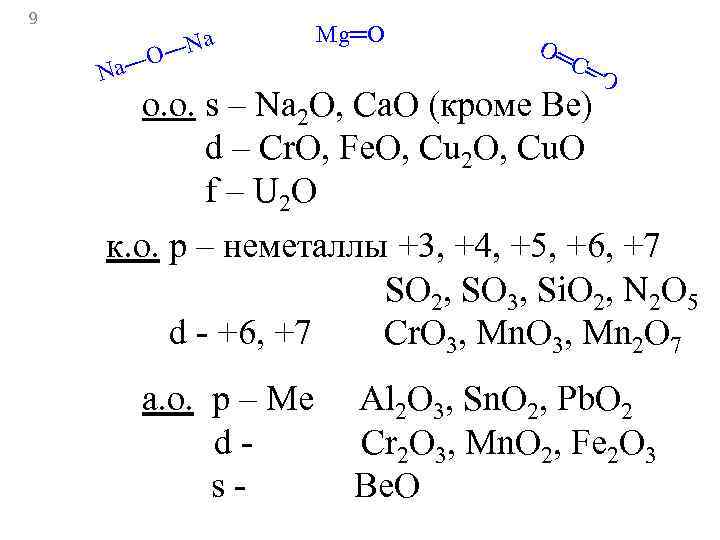 9  Na   Mg═O  O═   ― Na ―O 