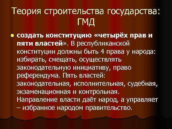 Теория строительства государства: ГМД l создать конституцию «четырёх прав и Теория строительства государства: ГМД l создать конституцию «четырёх прав и