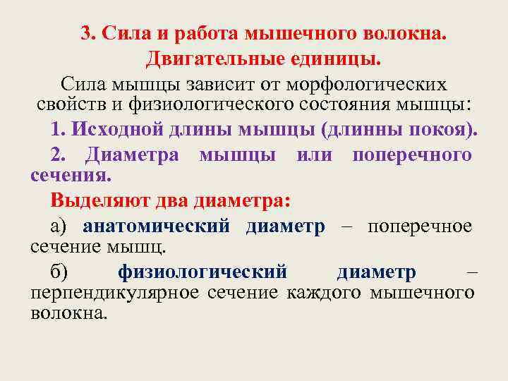  3. Сила и работа мышечного волокна.   Двигательные единицы. Сила мышцы зависит