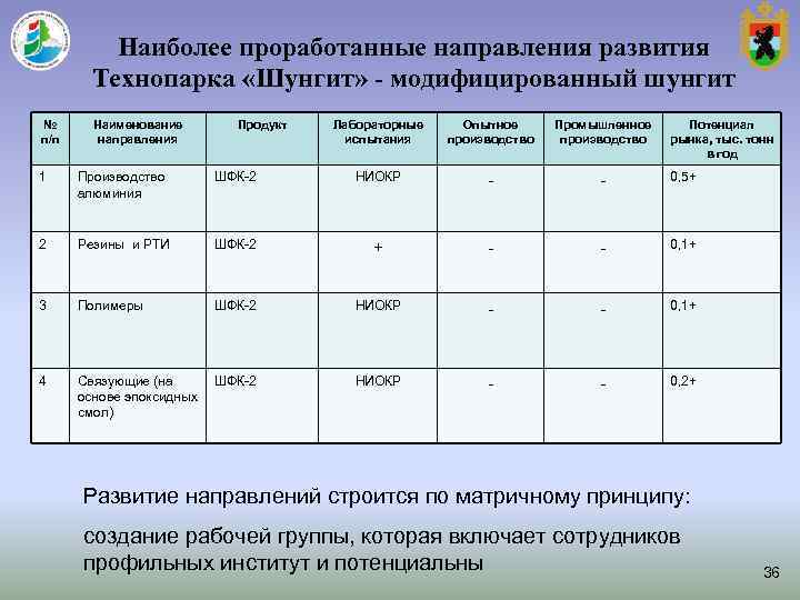 Наиболее проработанные направления развития Технопарка «Шунгит» - модифицированный шунгит Наиболее проработанные направления развития Технопарка «Шунгит» - модифицированный шунгит