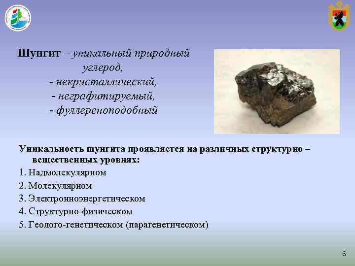 Шунгит – уникальный природный углерод, - некристаллический, - неграфитируемый, - фуллереноподобный Шунгит – уникальный природный углерод, - некристаллический, - неграфитируемый, - фуллереноподобный