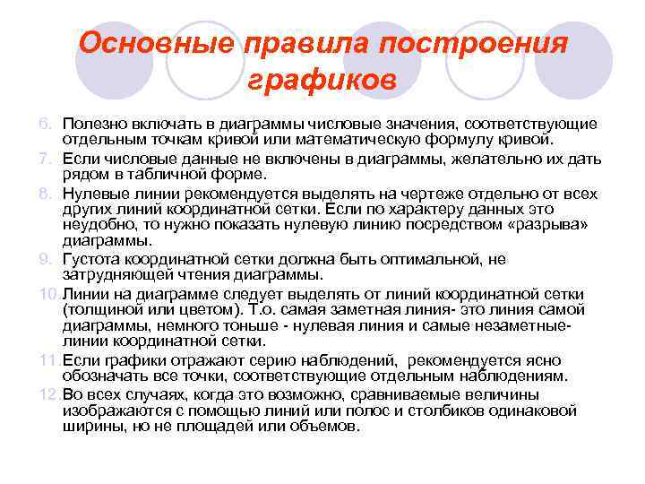   Основные правила построения   графиков 6. Полезно включать в диаграммы числовые
