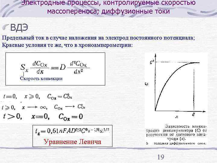  Электродные процессы, контролируемые скоростью   массопереноса; диффузионные токи  ВДЭ Предельный ток
