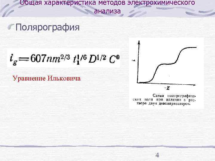  Общая характеристика методов электрохимического    анализа Полярография Уравнение Ильковича  