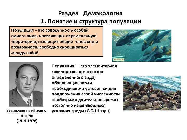     Раздел Демэкология   1. Понятие и структура популяции