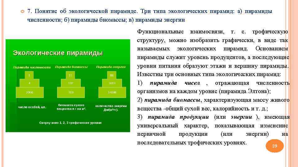   7. Понятие об экологической пирамиде. Три типа экологических пирамид: а) пирамиды численности;
