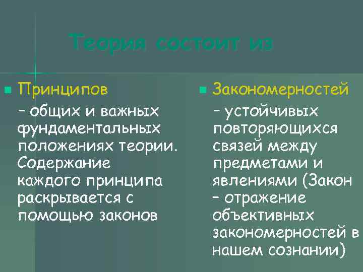 Теория состоит из n Принципов n Закономерностей – Теория состоит из n Принципов n Закономерностей –