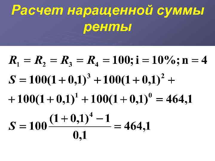 Расчет наращенной суммы   ренты   - 