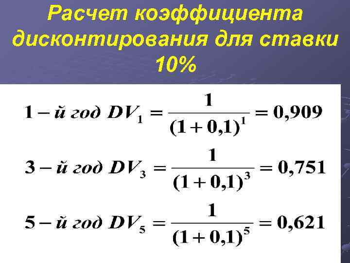   Расчет коэффициента дисконтирования для ставки   10% 