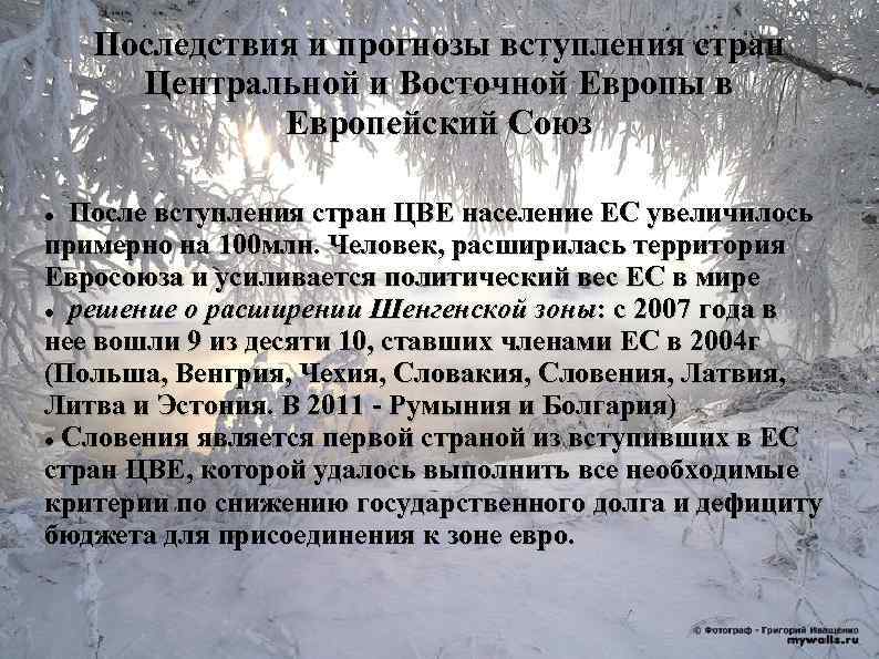 Последствия и прогнозы вступления стран Центральной и Восточной Европы в Последствия и прогнозы вступления стран Центральной и Восточной Европы в