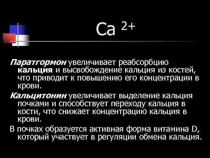Ca 2+ Паратгормон увеличивает реабсорбцию кальция Ca 2+ Паратгормон увеличивает реабсорбцию кальция