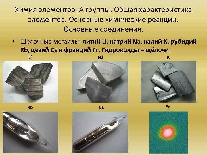 Химия элементов IA группы. Общая характеристика элементов. Основные химические реакции.    Основные