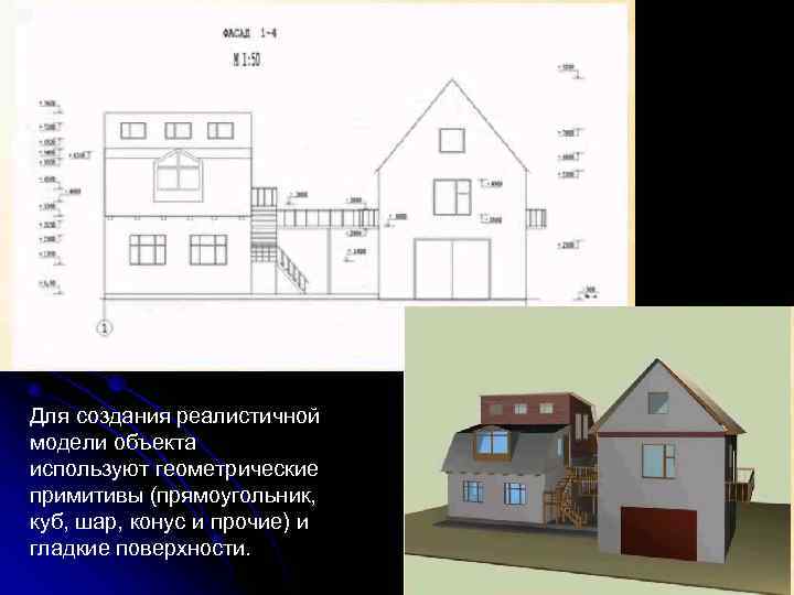 Для создания реалистичной модели объекта используют геометрические примитивы (прямоугольник, куб, шар, конус и прочие)