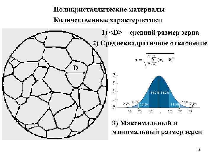 Поликристаллические материалы Количественные характеристики   1) <D> – средний размер зерна  2)