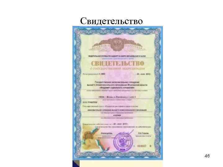 Свидетельство 46 Свидетельство 46