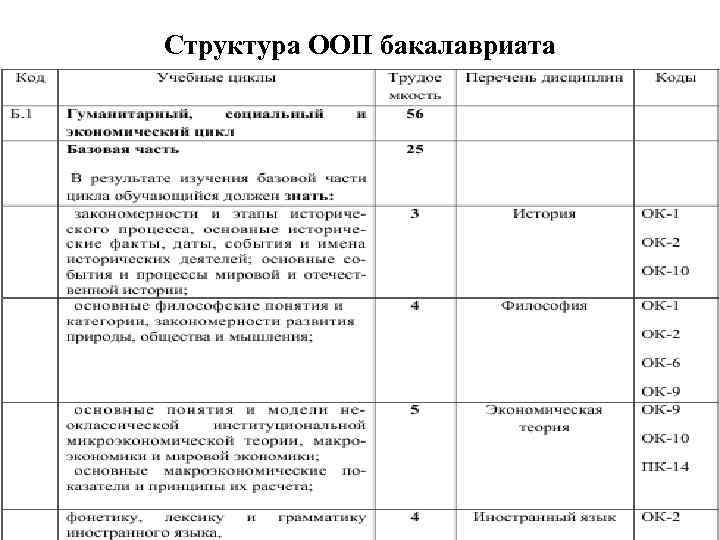 Структура ООП бакалавриата 