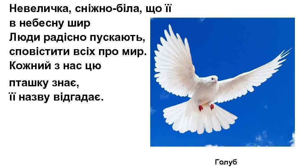Невеличка, сніжно-біла, що її в небесну шир Люди радісно пускають, сповістити всіх про мир.