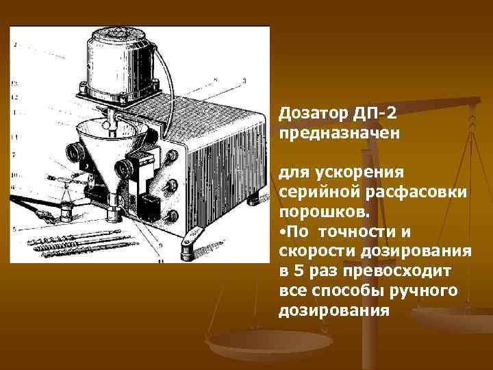 Дозатор ДП-2 предназначен для ускорения серийной расфасовки порошков.  • По точности и скорости