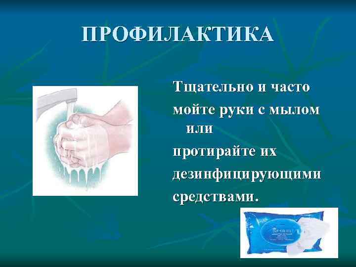 ПРОФИЛАКТИКА  Тщательно и часто мойте руки с мылом   или протирайте их
