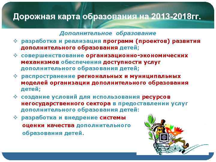 Дорожная карта образования на 2013 -2018 гг.   Дополнительное образование v разработка и