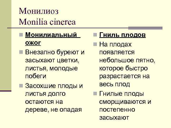 Монилиоз Monilia cinerea n Монилиальный  n Гниль плодов  ожог   