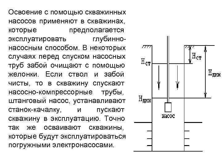 Освоение с помощью скважинных насосов применяют в скважинах,  которые  предполагается эксплуатировать 
