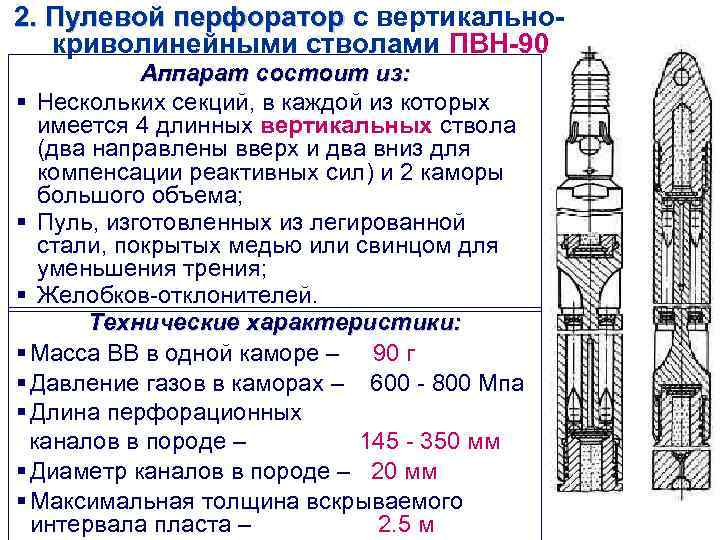 2. Пулевой перфоратор с вертикально  2. Пулевой перфоратор криволинейными стволами ПВН 90 