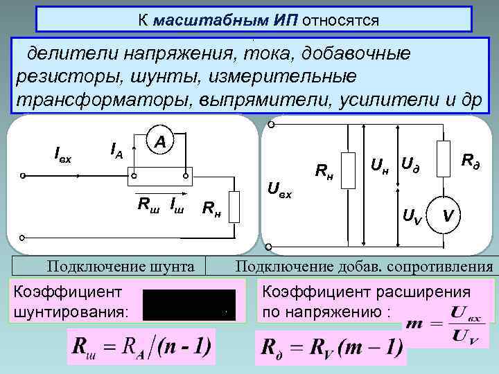 Дополнительное сопротивление. Делитель тока и делитель напряжения. Схемы делителей тока и напряжения. Измерительные шунты и добавочные резисторы. Масштабный измерительный преобразователь шунты.