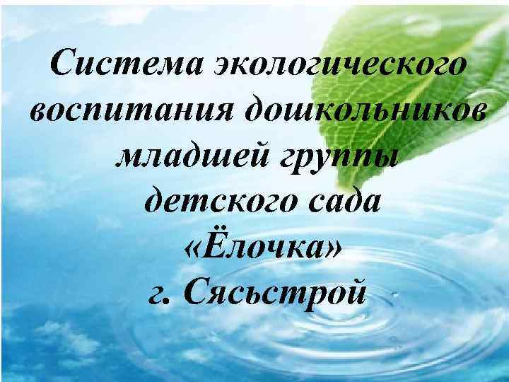  Система экологического воспитания дошкольников младшей группы  детского сада  «Ёлочка»  г.