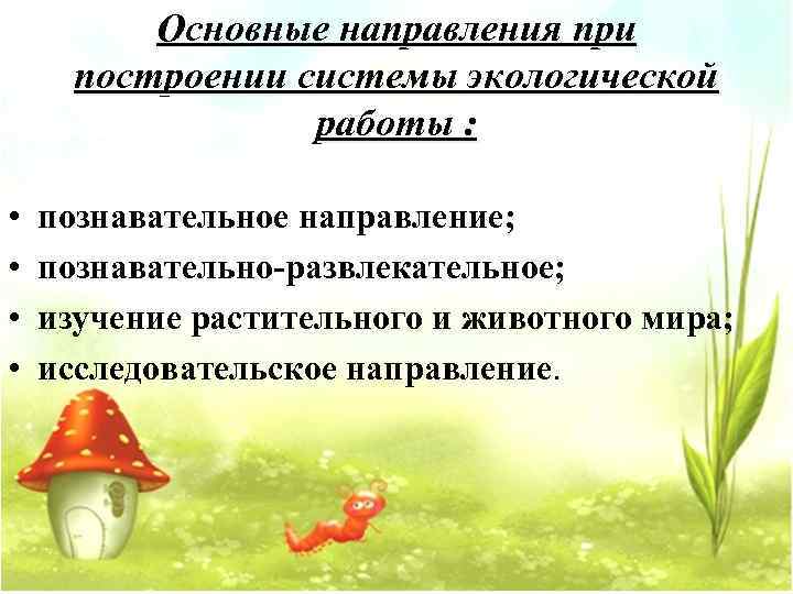    Основные направления при  построении системы экологической    работы
