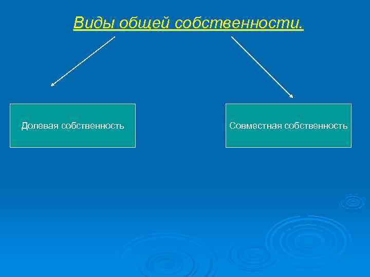    Виды общей собственности. Долевая собственность Совместная собственность 